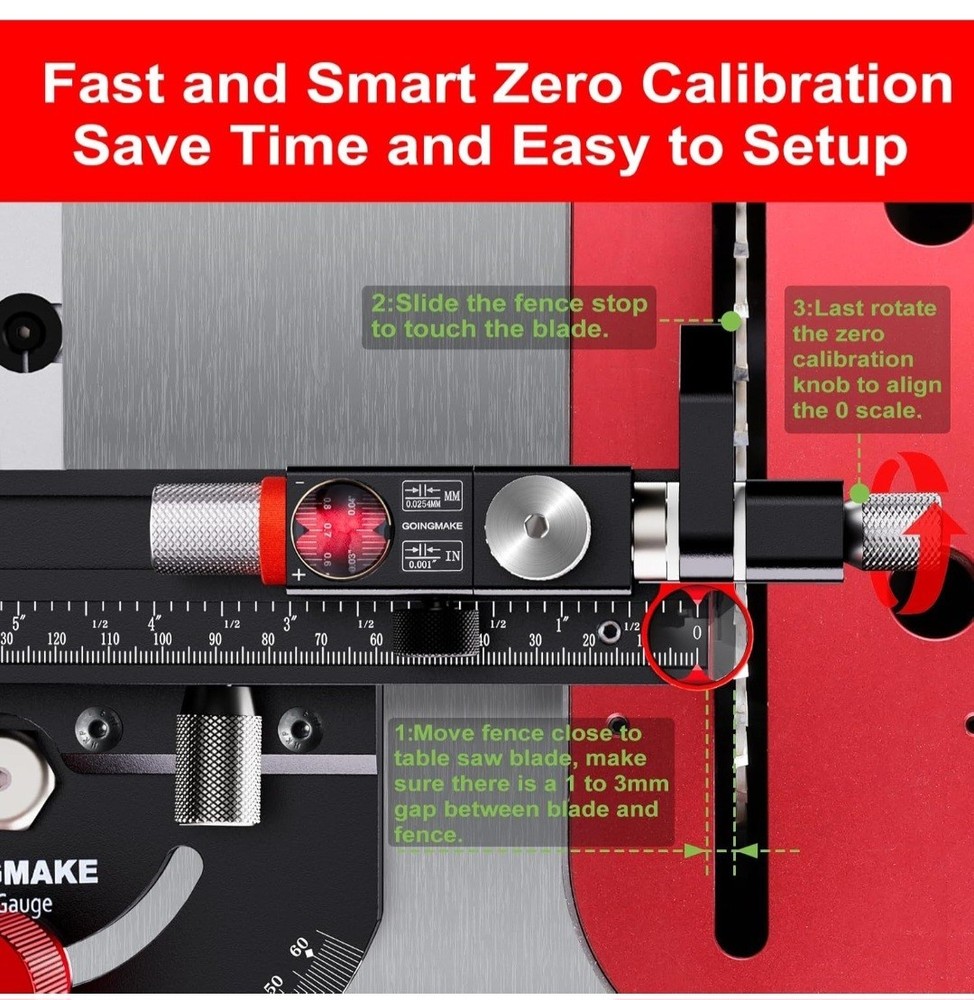 Goingmake Table Saw Miter Gauge with Micro Adjustable Flip Stop Extendable NEW