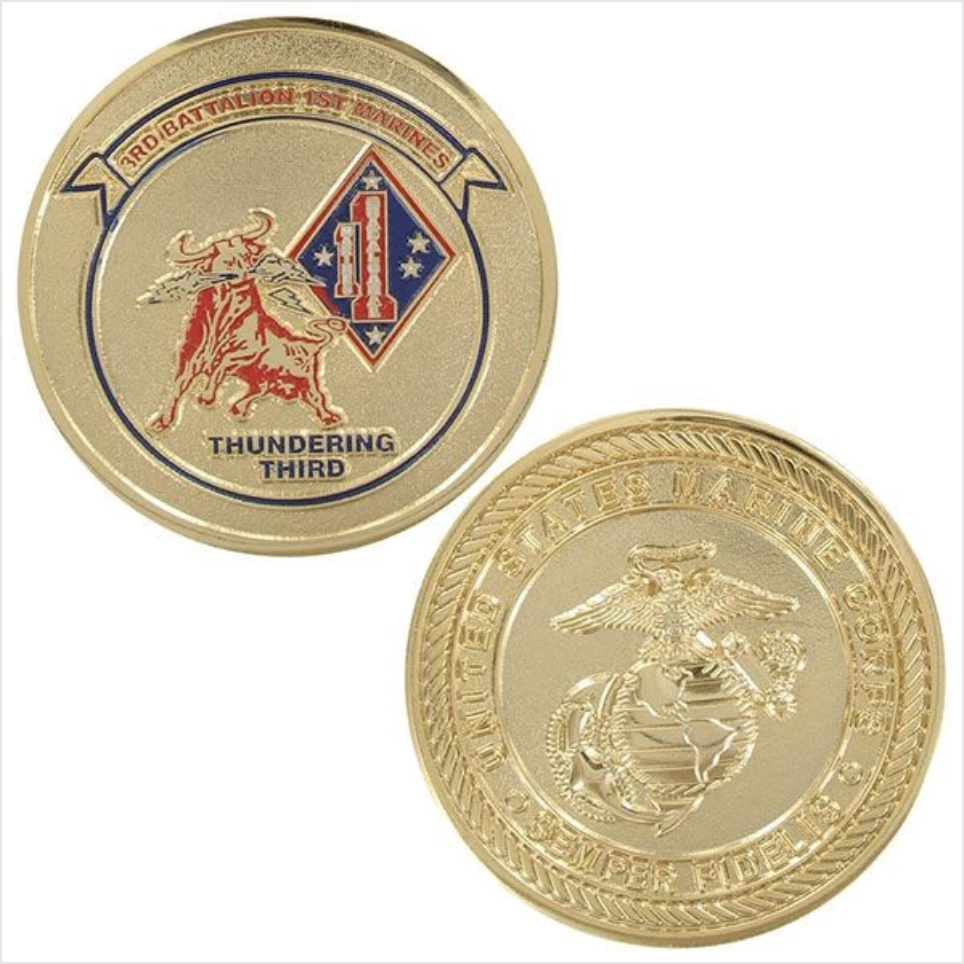 GENUINE U.S. MARINE CORPS COIN: THIRD BATTALION FIRST MARINES THUNDERING THIRD