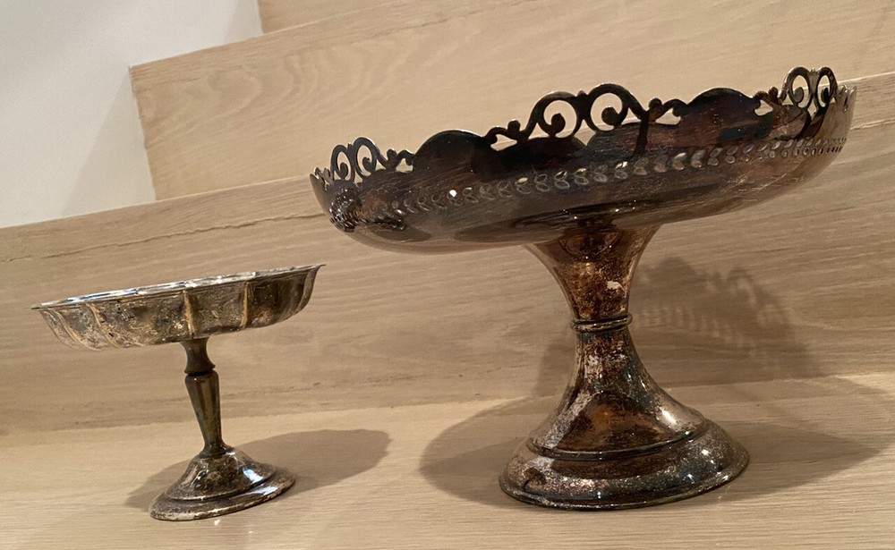Set Of 2 Silver Plated, Footed Candy/ Fruit Dishes