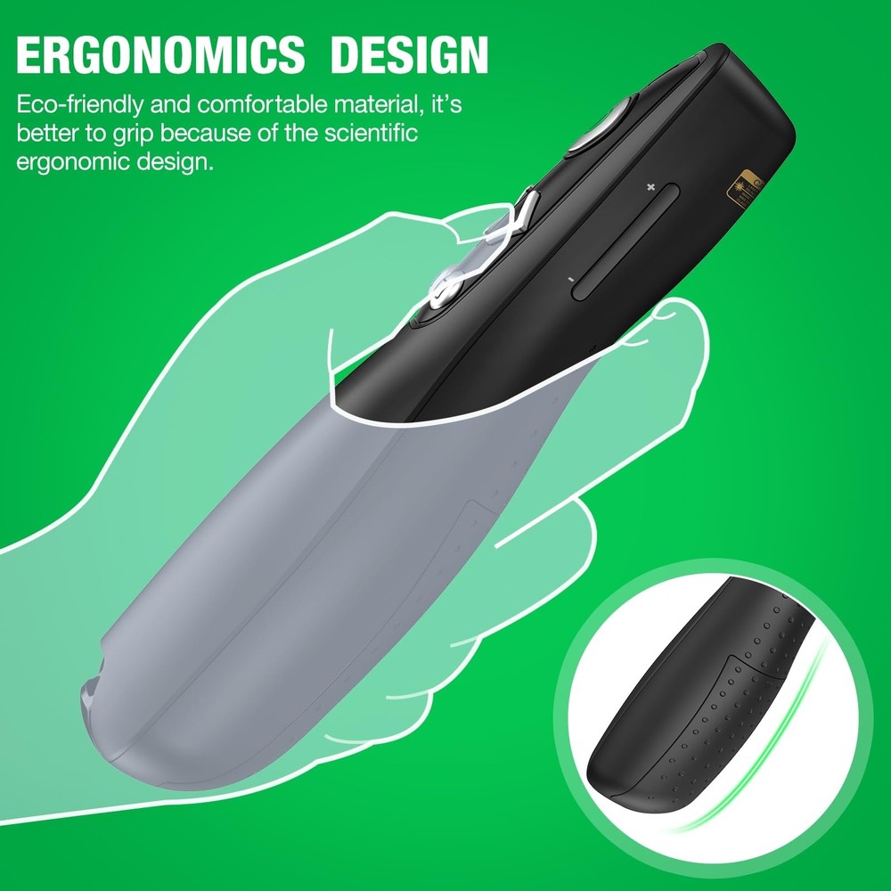 2-in-1 USB Type C Presentation Clicker Wireless Presenter Remote with Green L...