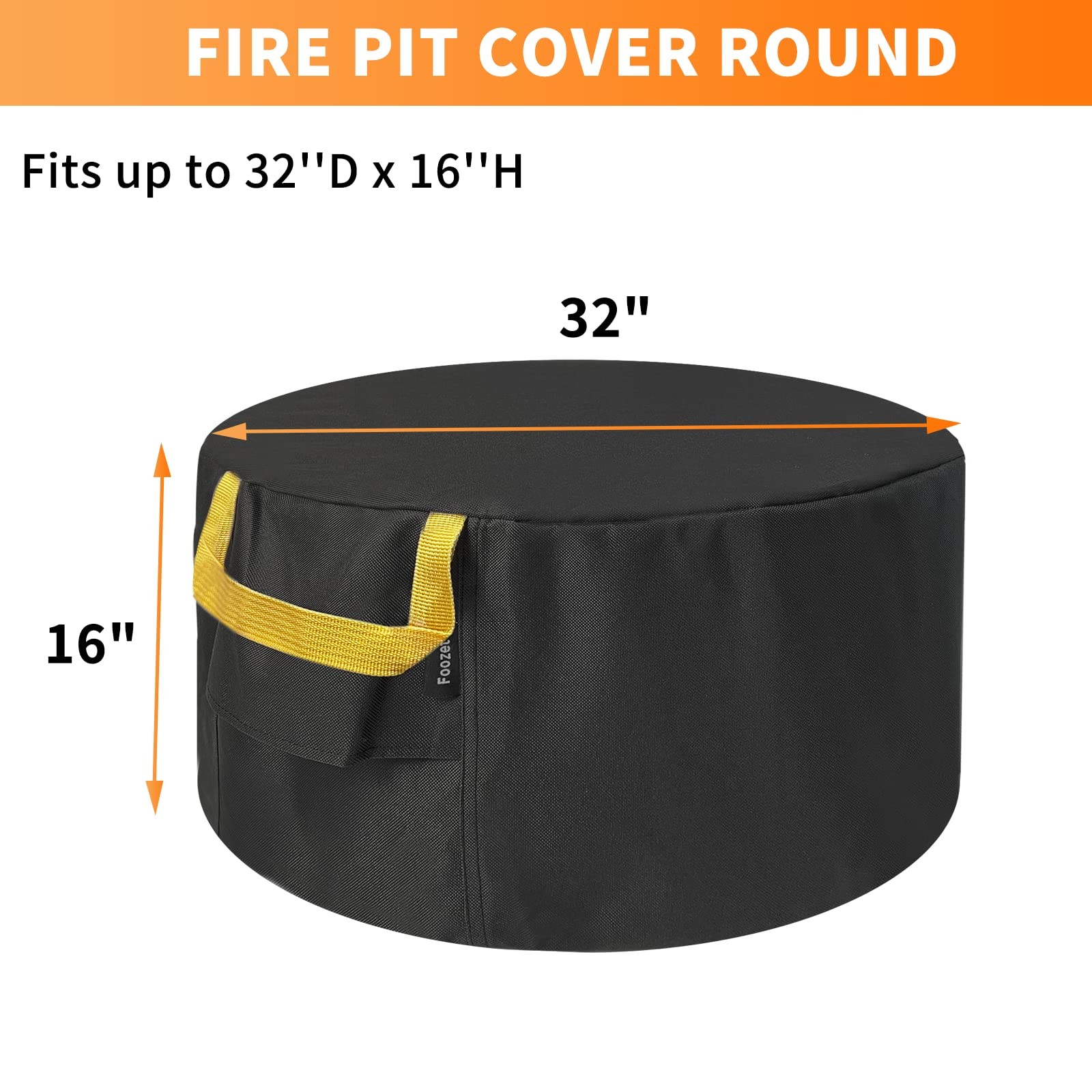 Fire Pit Cover Round - Waterproof 600D Heavy Duty Round Patio Fire Bowl Cover