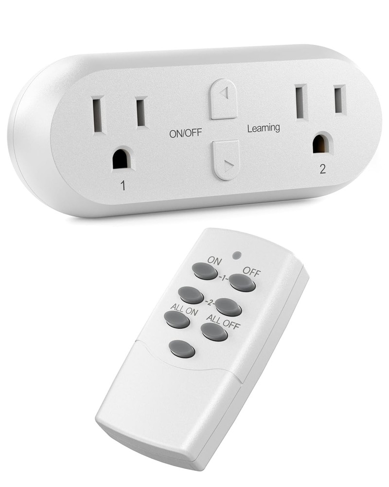 2 Pack Wireless Remote Control Outlet with 15A, Compact Design Sockets