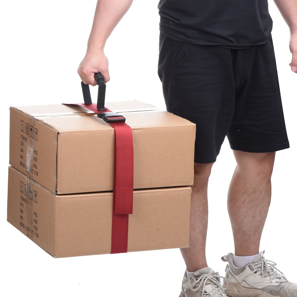 Carrying Strap with Handle, Adjustable Nylon Belt for Moving Boxes, Gray
