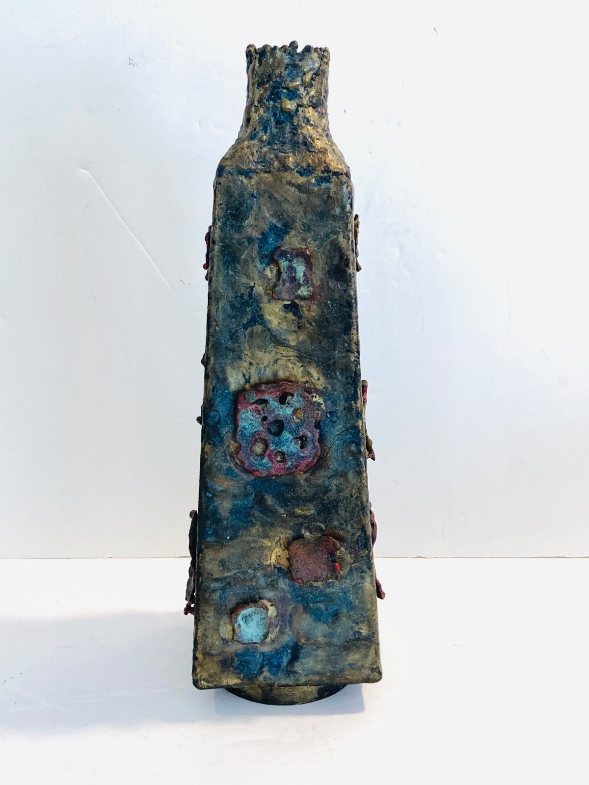 Beautiful MCM Metal Brutalist Bronze Vase Handmade Sculpture