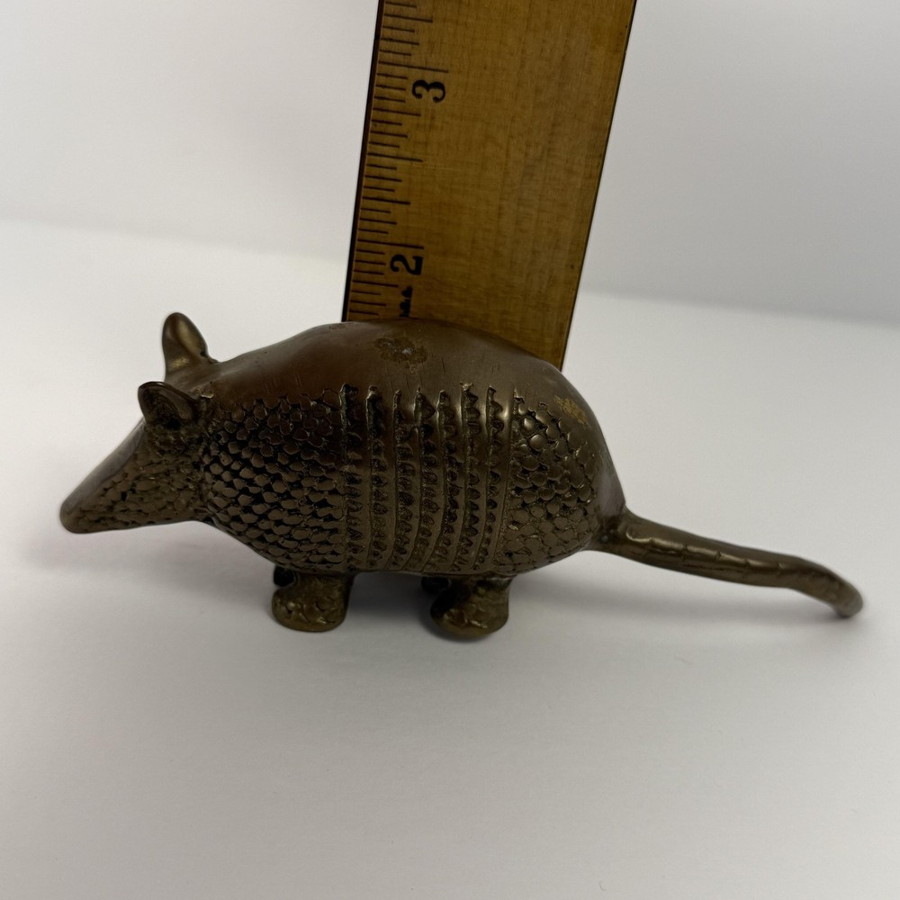 Solid Brass Armadillo Figurine Paperweight Small Desk Decor Animal Statue