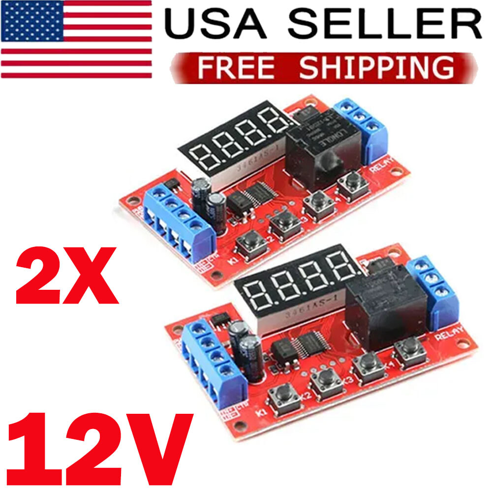 2PCS DC 12V 10A Adjustable Time Delay Relay Module LED Digital Timer Switch US