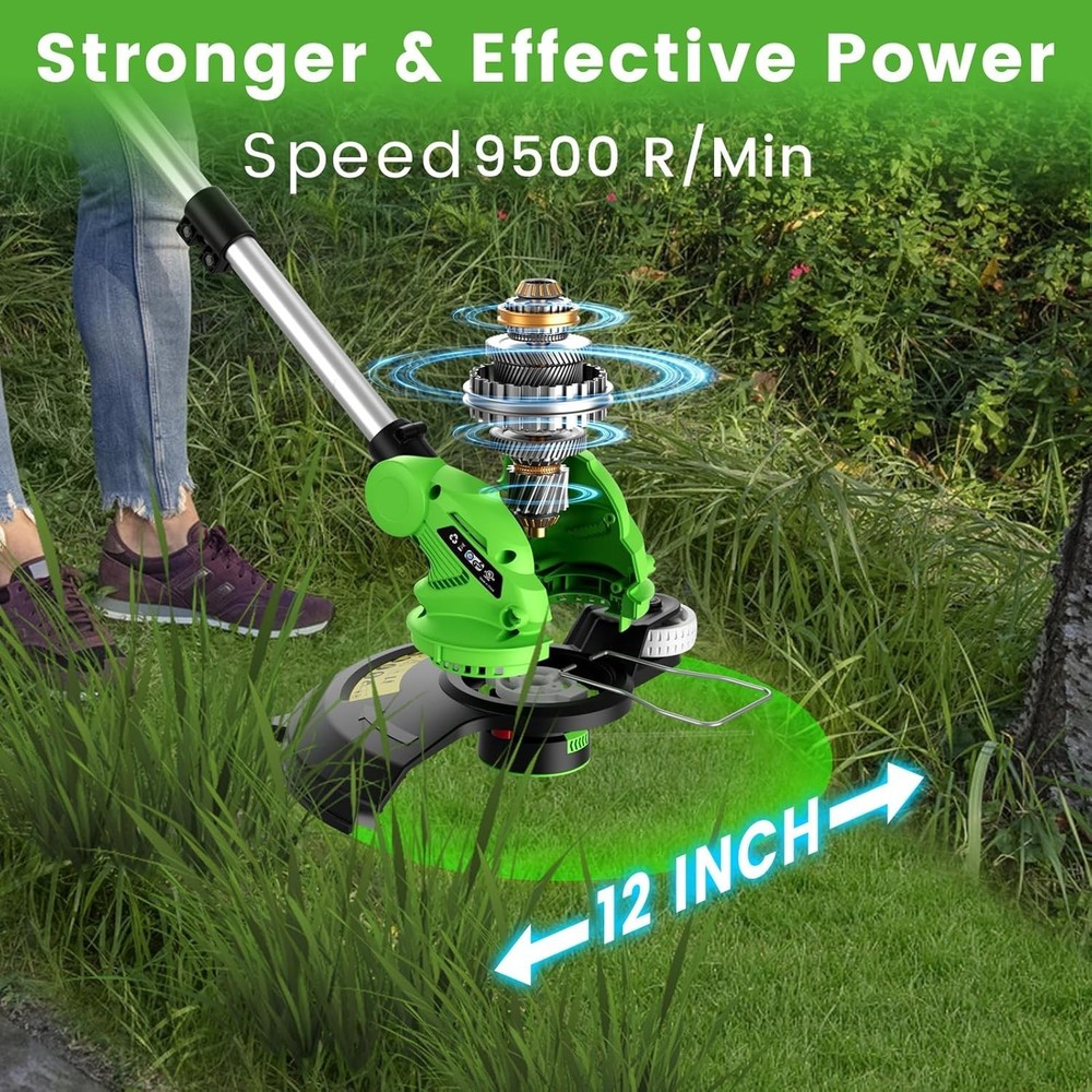 Efficient 20V Cordless Grass Trimmer - 9500 RPM, Battery Powered & Foldable