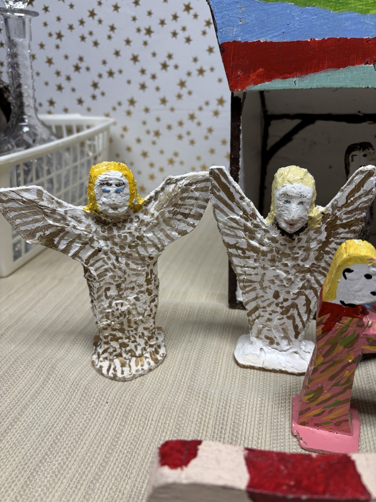 Folk Art William Holzman Tucson AZ Hand Painted Nativity Set Outsider Artist