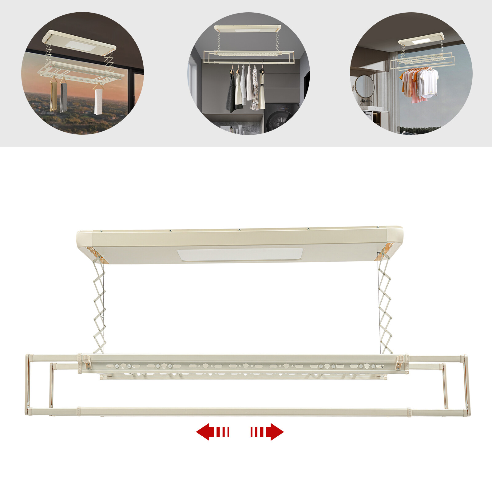 8 Rods Ceiling-mounted Clothesline Resealable Vertical Drying Rack Led Light 24W