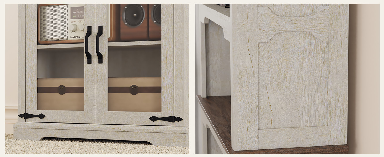 Farmhouse Tall Bookcase with Doors, Rustic White Storage Cabinet with Anti-Tip