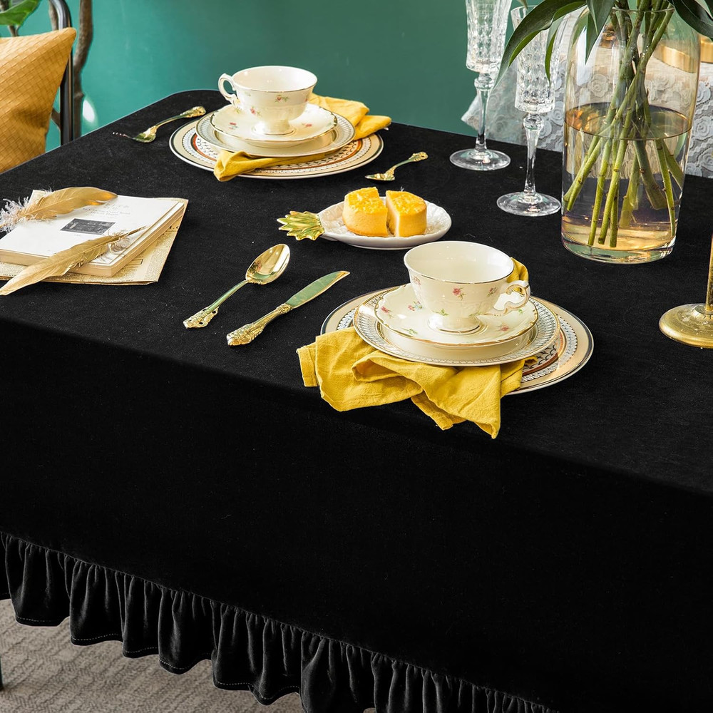 Velvet Tablecloth Luxurious Solid Rectangle Table Cloth,Oblong Retro Farmhouse R