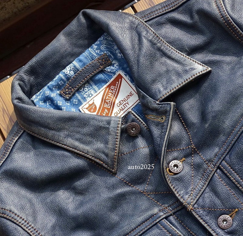 Mens Distressed Stonewashed Leather Jacket Retro Rider Style Teacore Cowhide