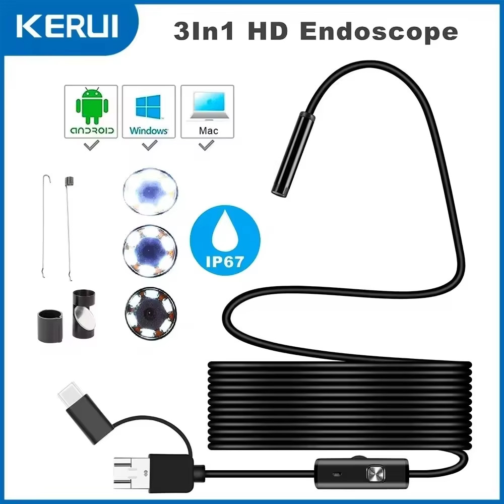 7mm HD Snake Endoscope Borescope Inspection Camera for USB Type C Android 1PCS