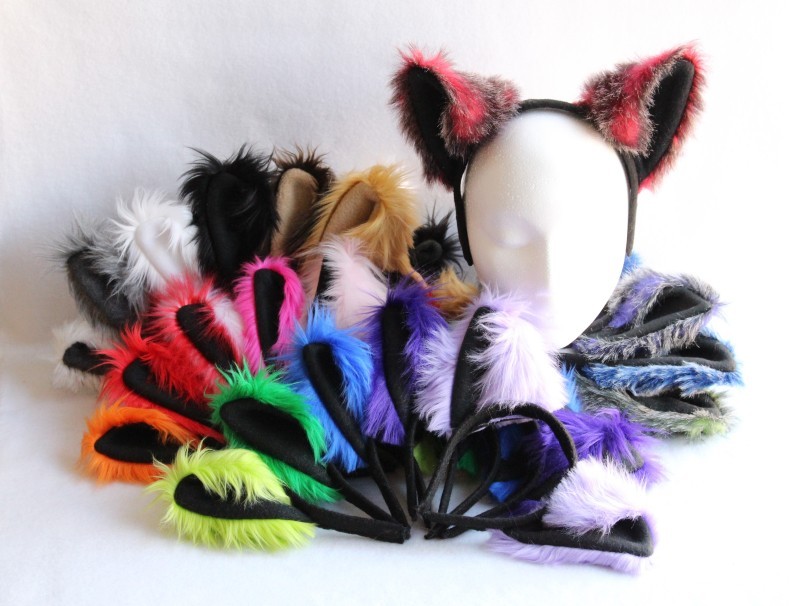 Orange WOLF EARS furry HEADBAND dog anime cat cosplay fox Halloween costume
