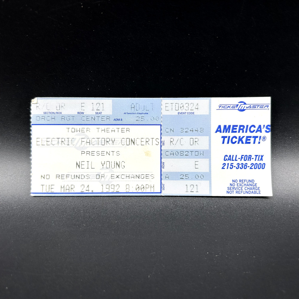 1992 NEIL YOUNG CONCERT TICKET STUB, MAR 24 1992 TOWER THEATER