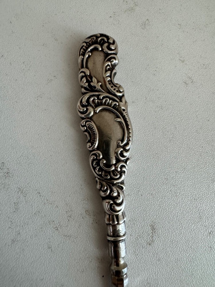 Antique Sterling Silver Handle Button Hook w/ Scrolling Decoration