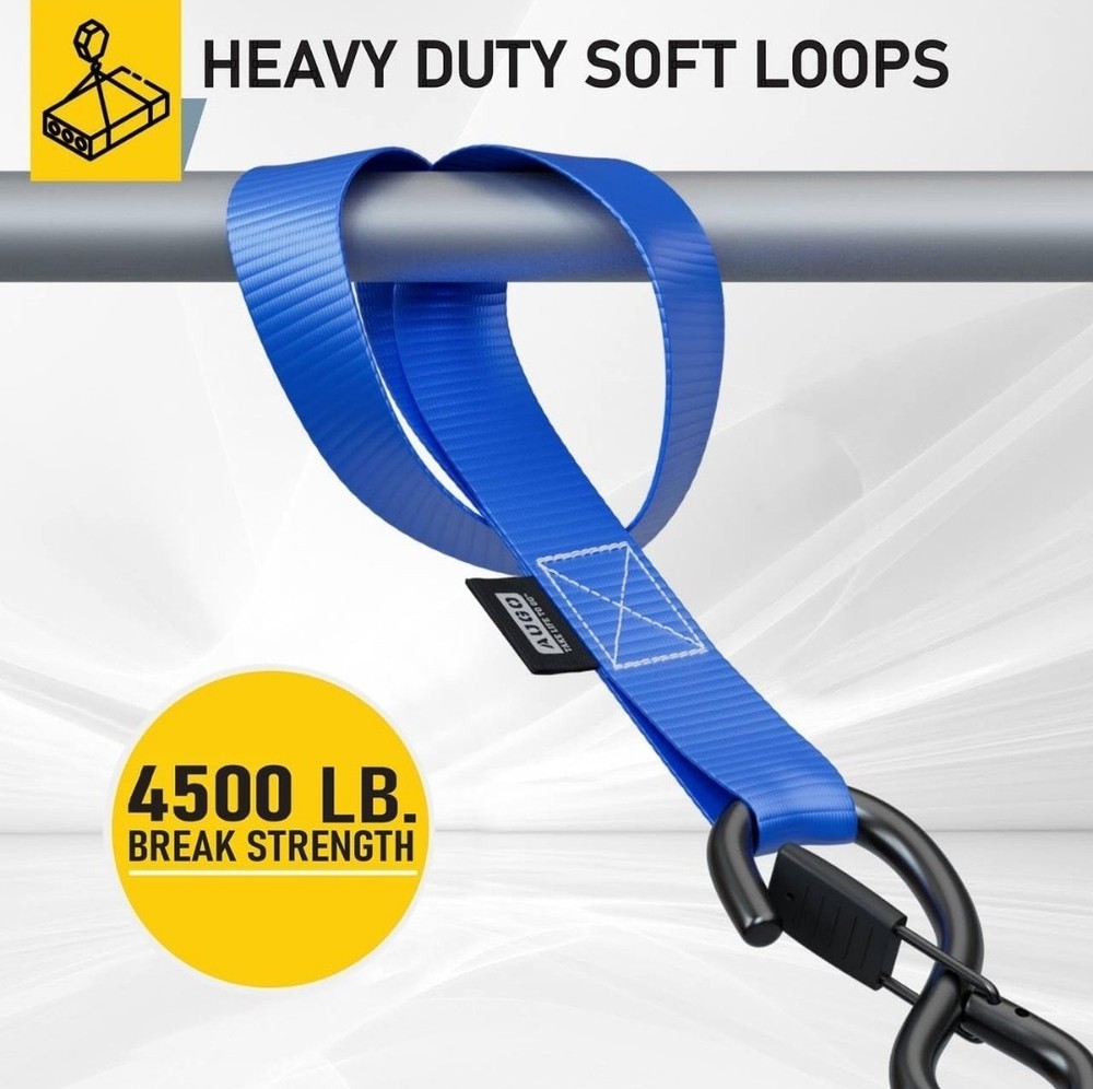 6 Soft Loop Tie Down Straps - 1,500 Load Capacity & 4,500 Lbs Breaking Strength