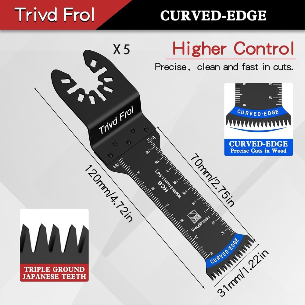 10Pcs Extra Long Oscillating Tool Blades, Bi-Metal Curved Edge Multitool Blad...