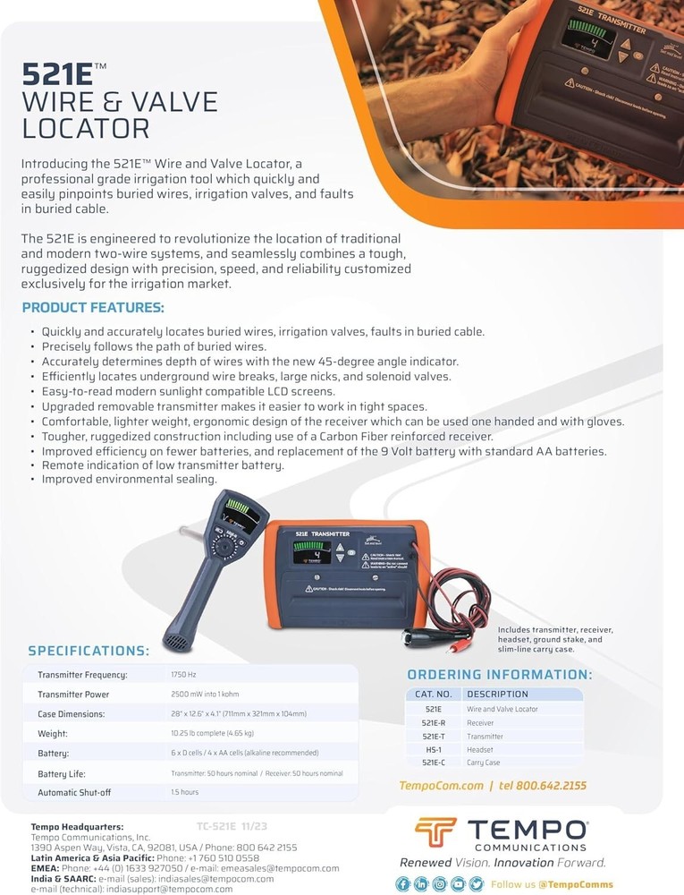 TEMPO 521E Professional Underground Cable Locator - Fast & Reliable Detection
