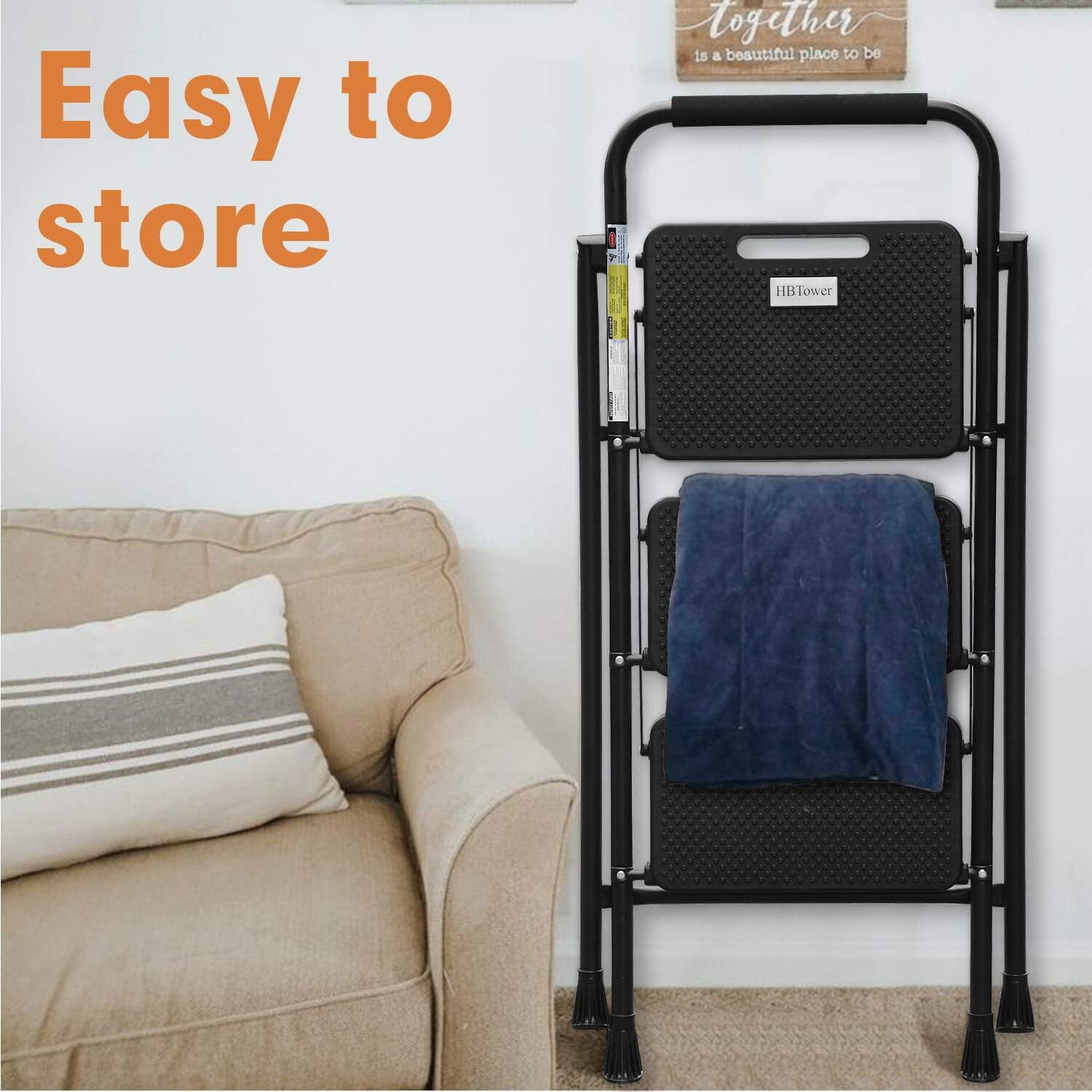 Folding Step Stool Wide Anti-Slip Pedal Sturdy Steel Ladder 2/3/4 steps