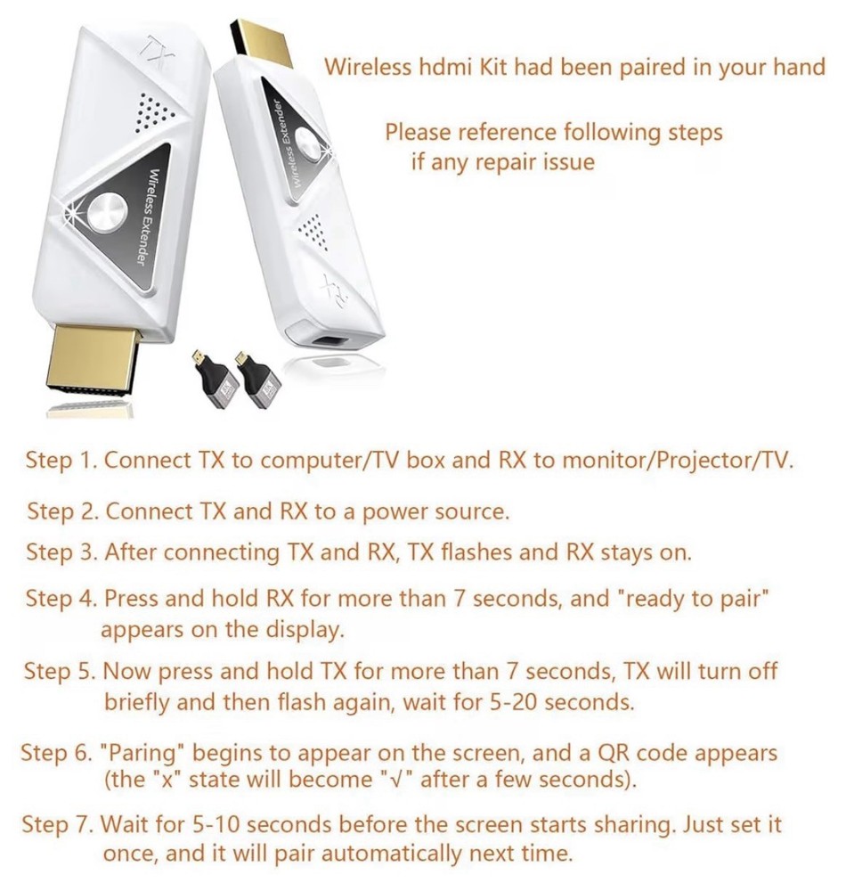 Wireless HDMI Extender TX RX Kit 1080P Plug & Play Mirror Cast