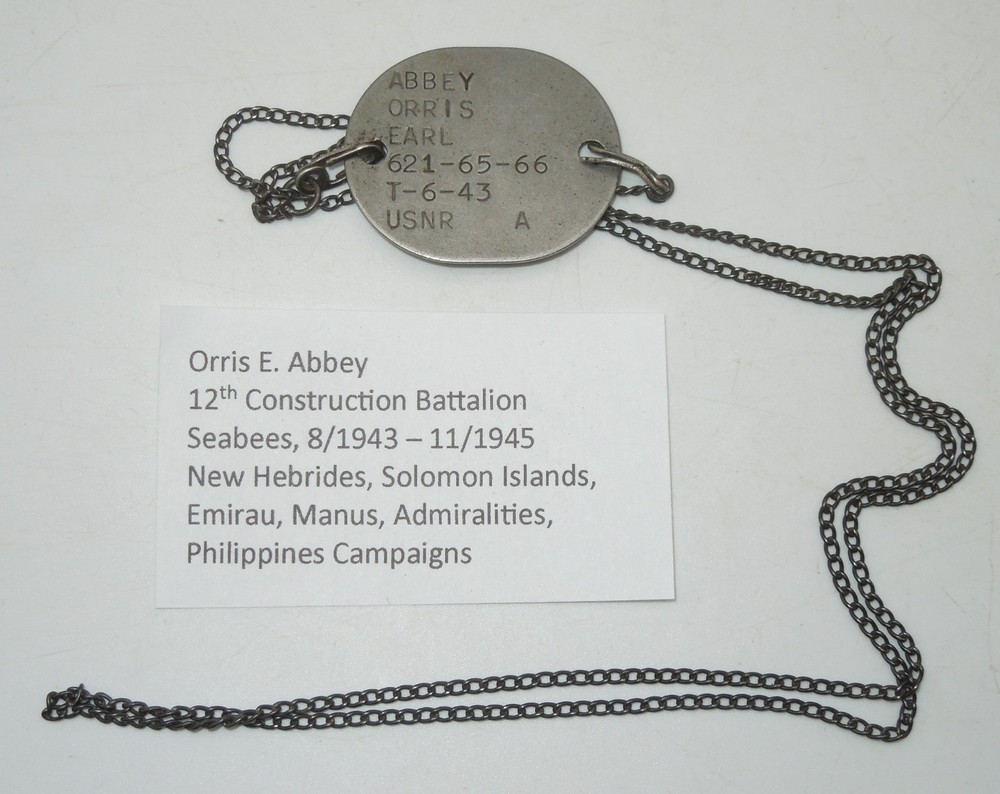 WWII US Navy 12th Construction Battalion Abbey Dog Tags SEABEES J Hook DTC3