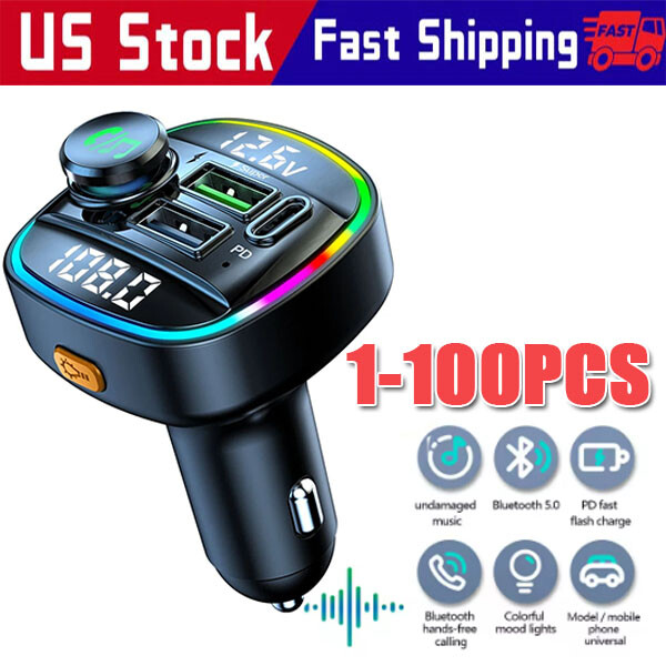 Bluetooth 5.0 Car Wireless FM Transmitter Adapter USB PD Charger AUX Hands LOT