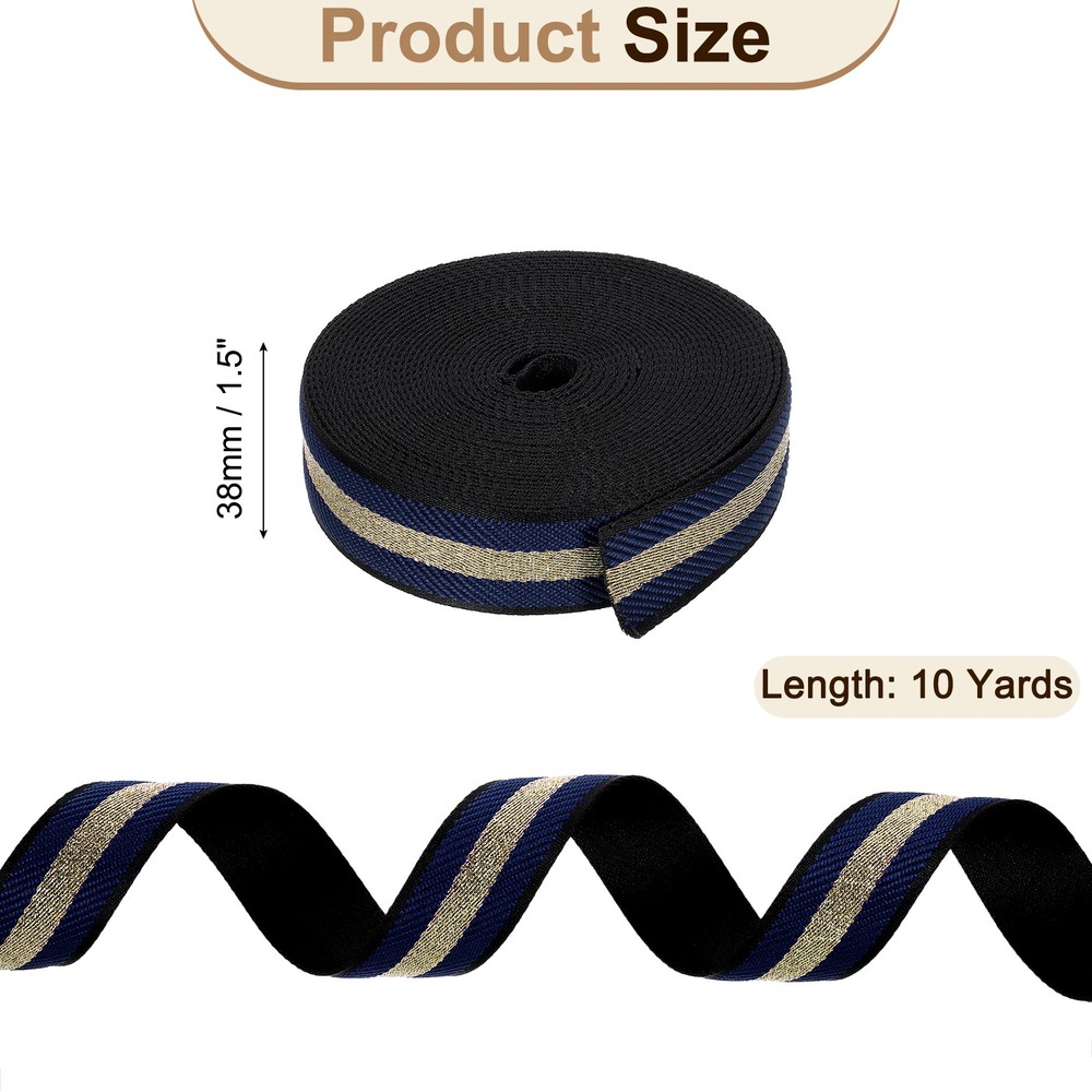 10Yards Nylon Webbing Strap, 38mm Striped Webbing Bag Strap, Dark Blue