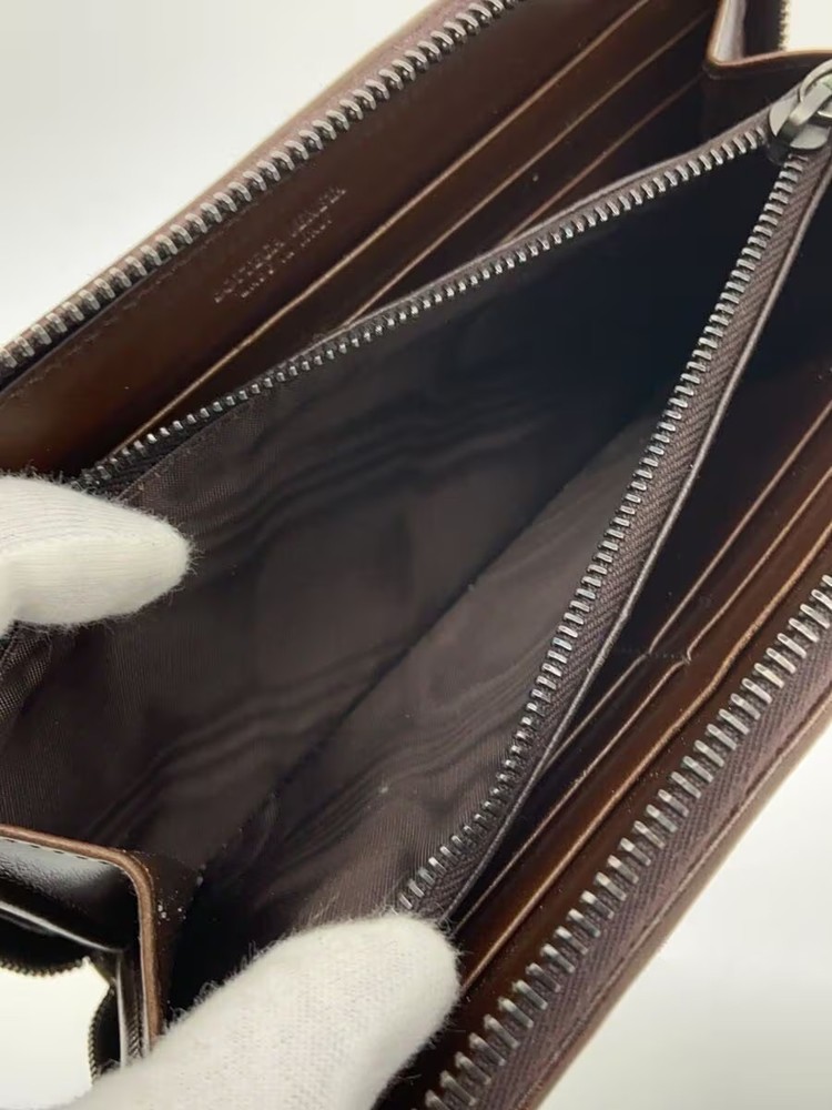 BOTTEGA VENETA Long Wallet Leather Brown Solid Men's