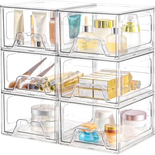 Plastic Drawers Storage, 6 Pack Clear Stackable Storage Drawers, 6Pack Standard