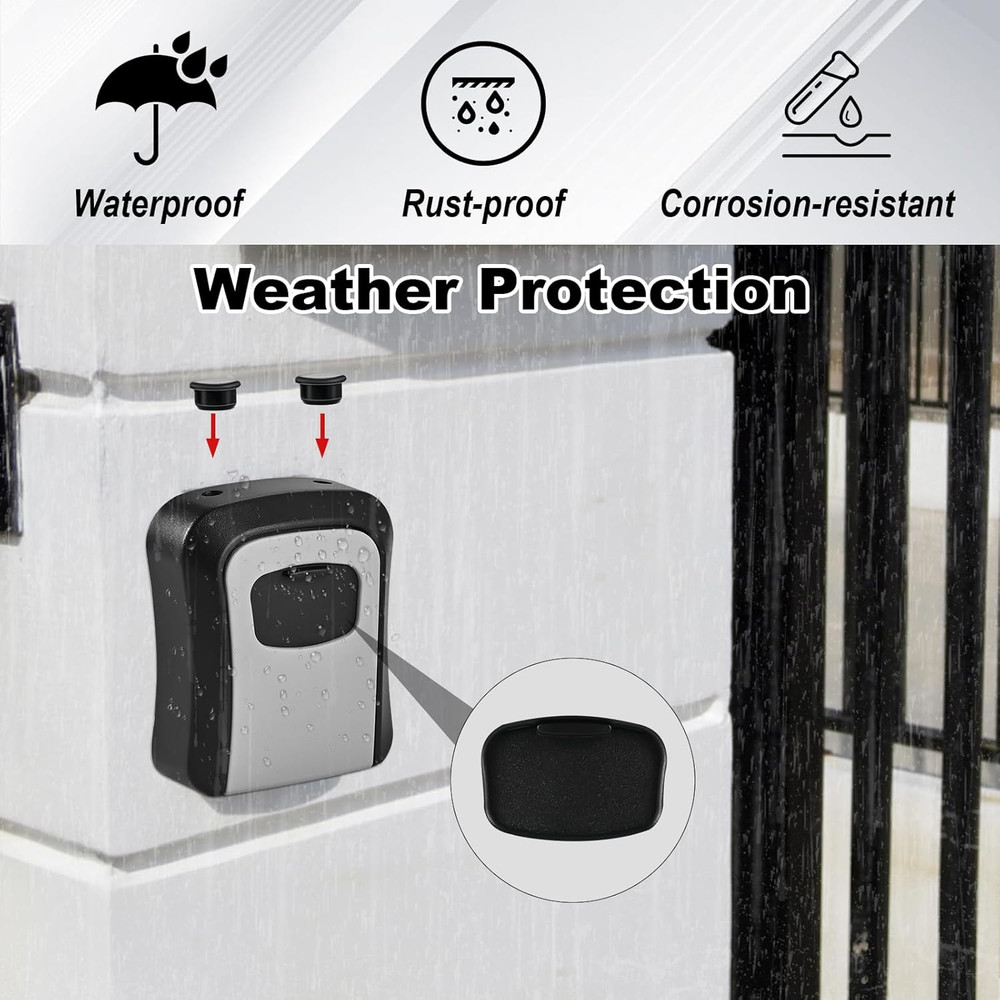 Large Waterproof Key Lock Box - 6 PCS Portable Wall Mount with Code - Gray