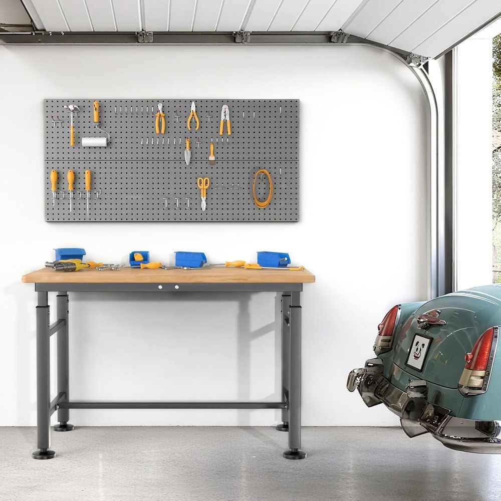 2000 lbs Capacity Rubber Wood Worktable, Adjustable Height for Versatile Use