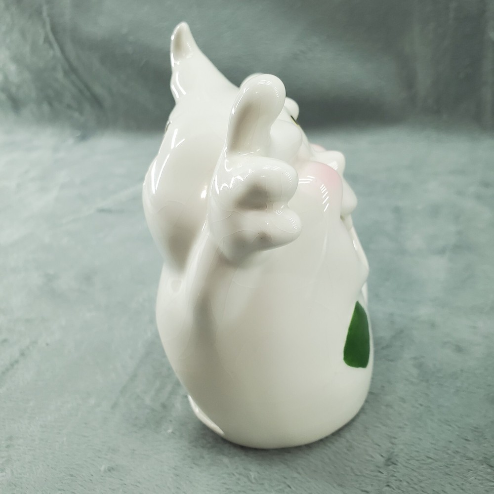 Ghost Tealight Candle Holder Green Patch Glossy White Ceramic Blushing