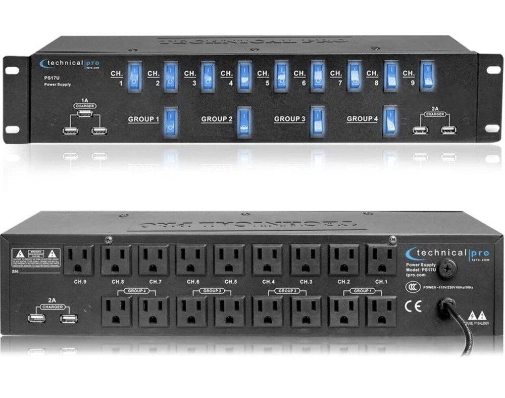 Technical Pro PS17U Rack Mount 17 Outlet Power Supply Surge Protector