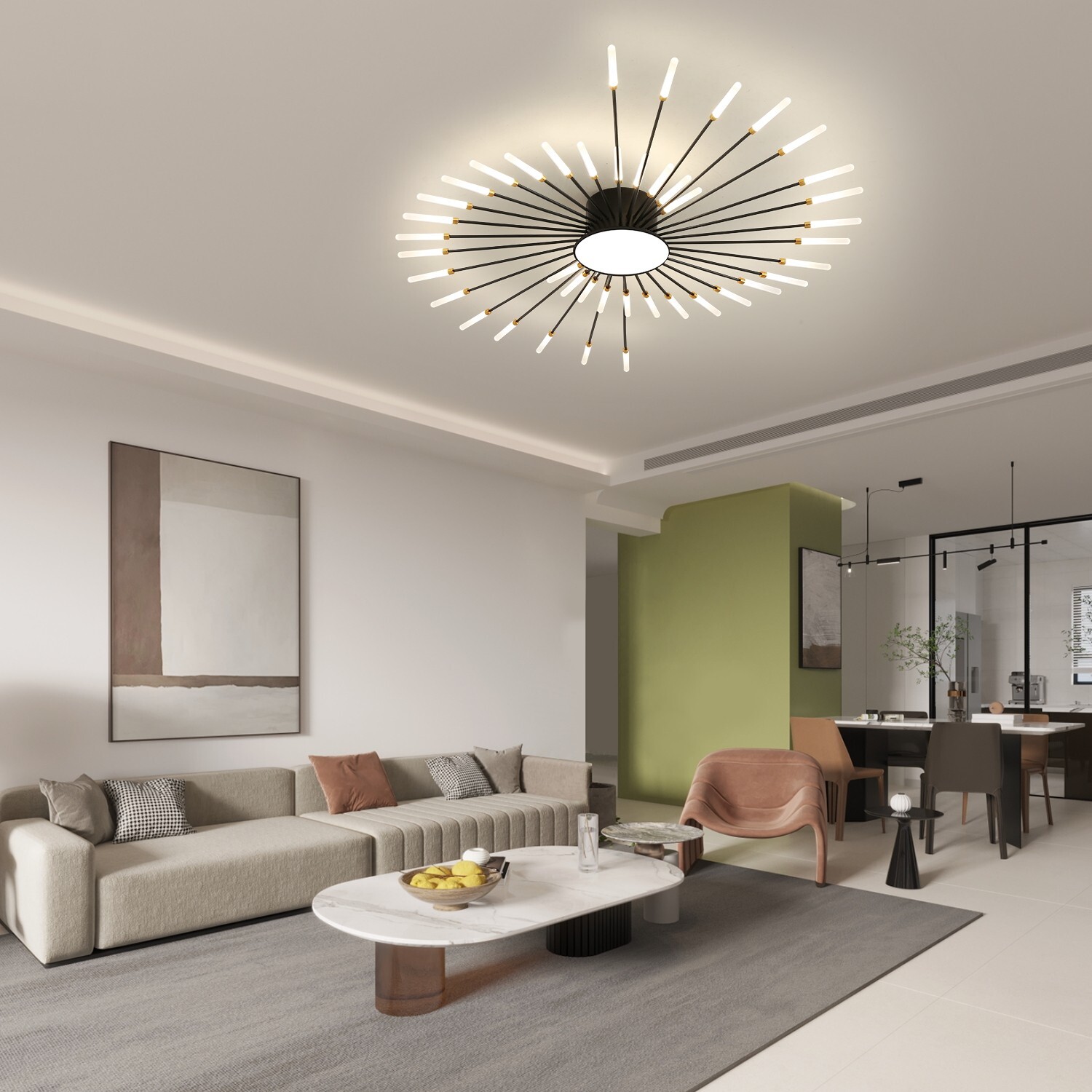 42-Light Fireworks Ceiling Light Modern LED Flush Mount Dimmable APP Remote