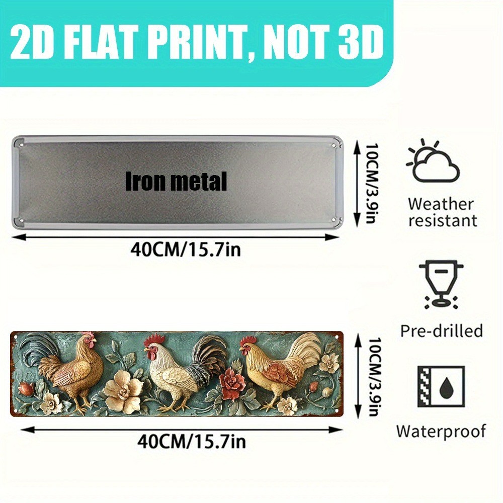 Retro Rooster Metal Sign Farmhouse Plaque Home Decor Rural Chicken Coop Wall Art