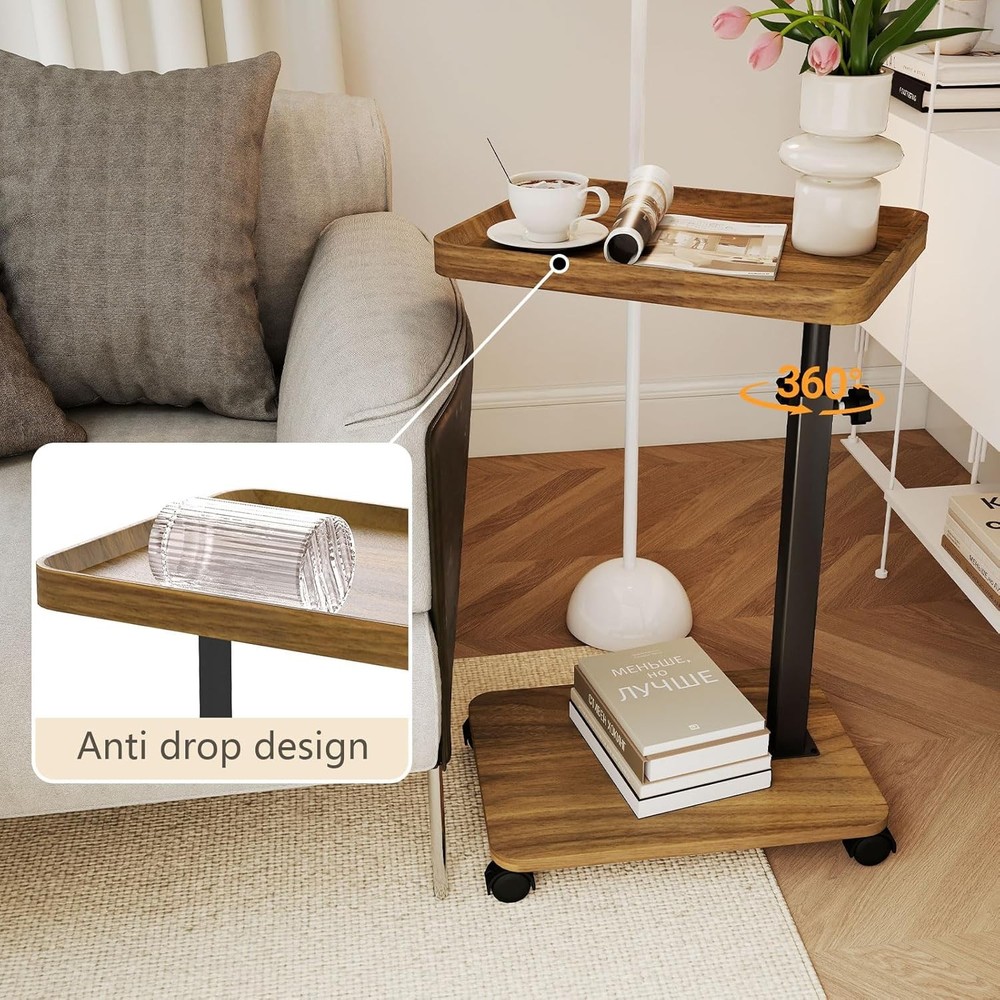 End Table TV Tray Table Adjustable Height Small Spaces 360°Swivel Side Table