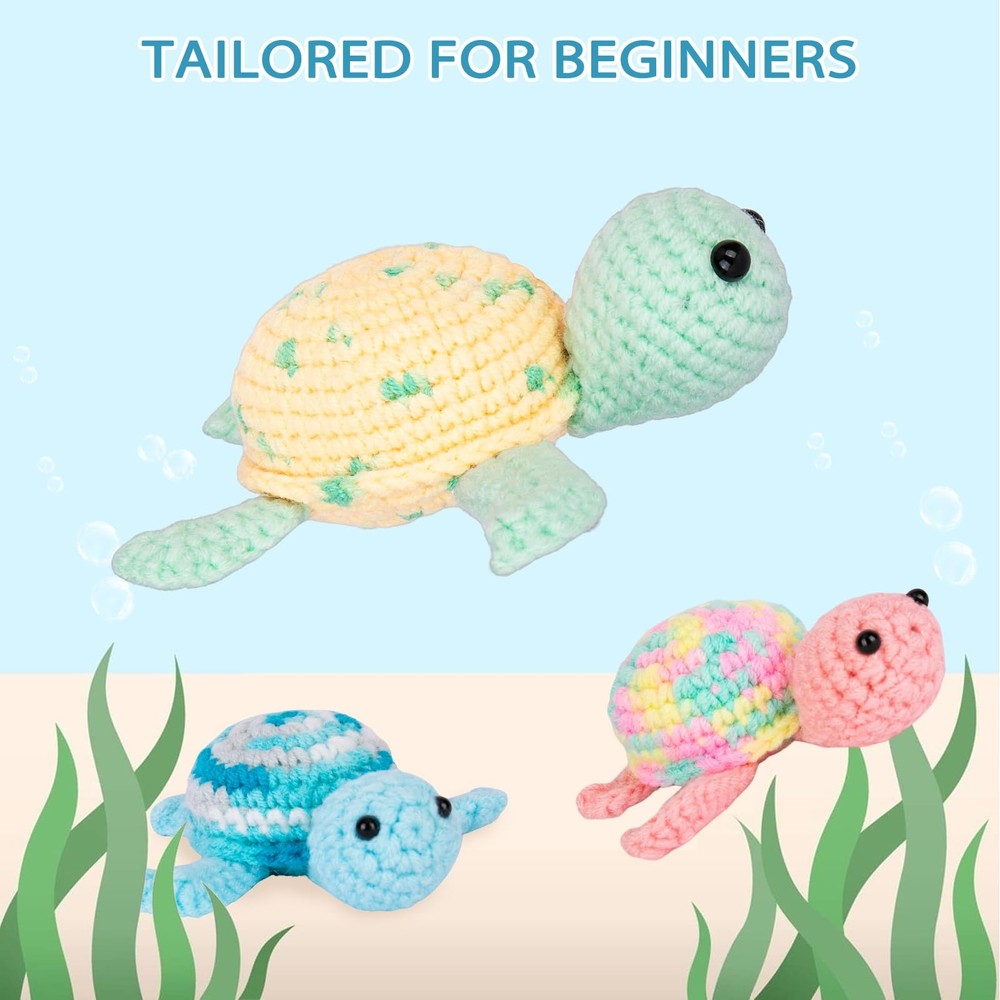 Beginner Crochet Kit With Video Tutorials, 3 Turtles, Knitting Supplies