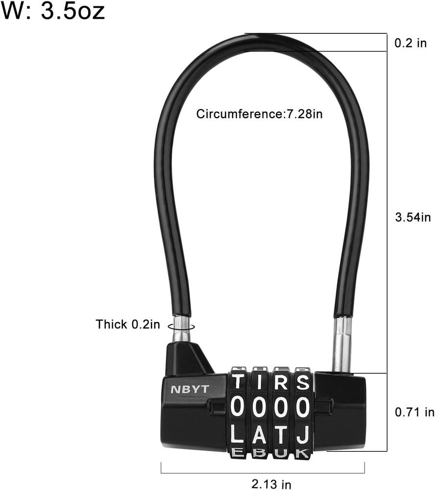 4-Word Resettable Combination Lock, Letter Lock- Home Security Padlock