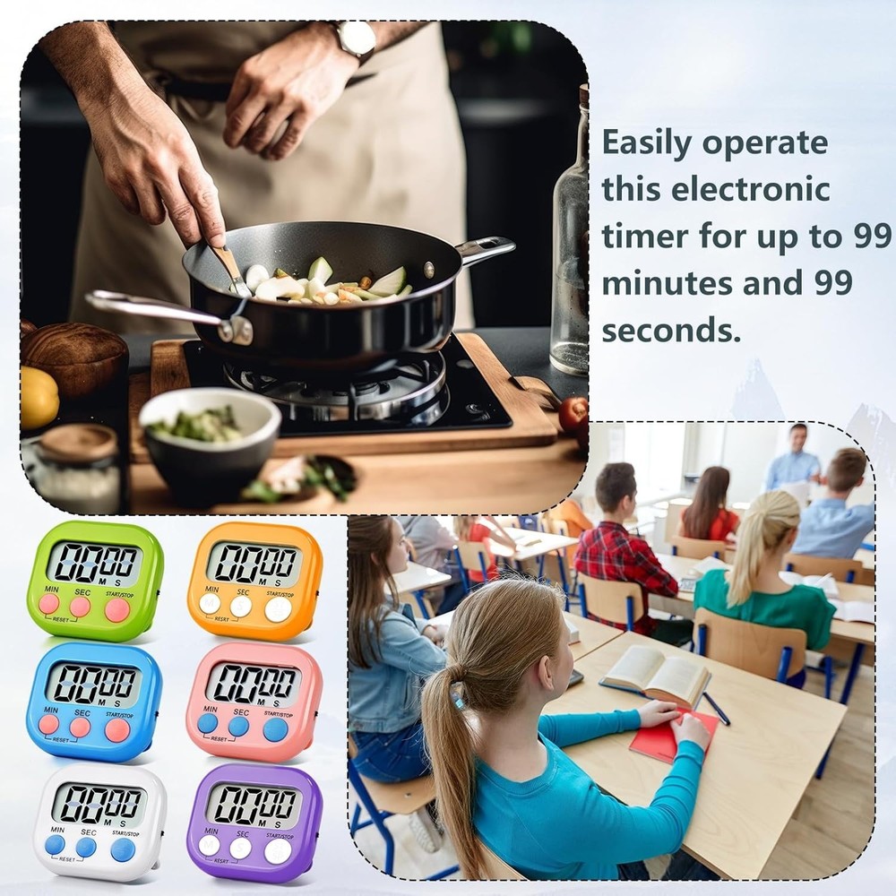 4 Pack White Digital Kitchen Timer Magnetic Digital Timer with Big Display Lo...