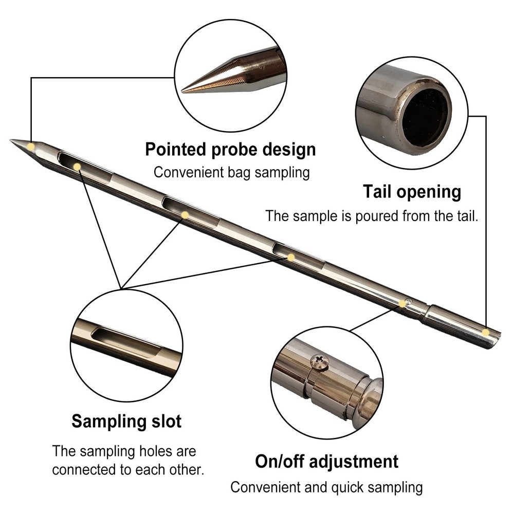 Powder Sampler, Stainless Steel Three Zone Grain Probe Sampler, 20 in.