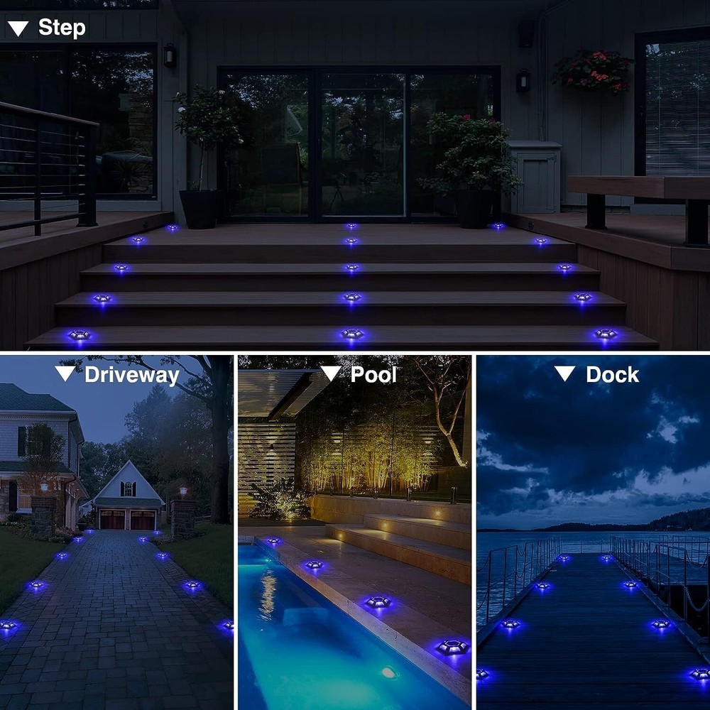 4Pcs Solar LED Deck Lights Outdoor Landscape Light Path Driveway Step Dock Light