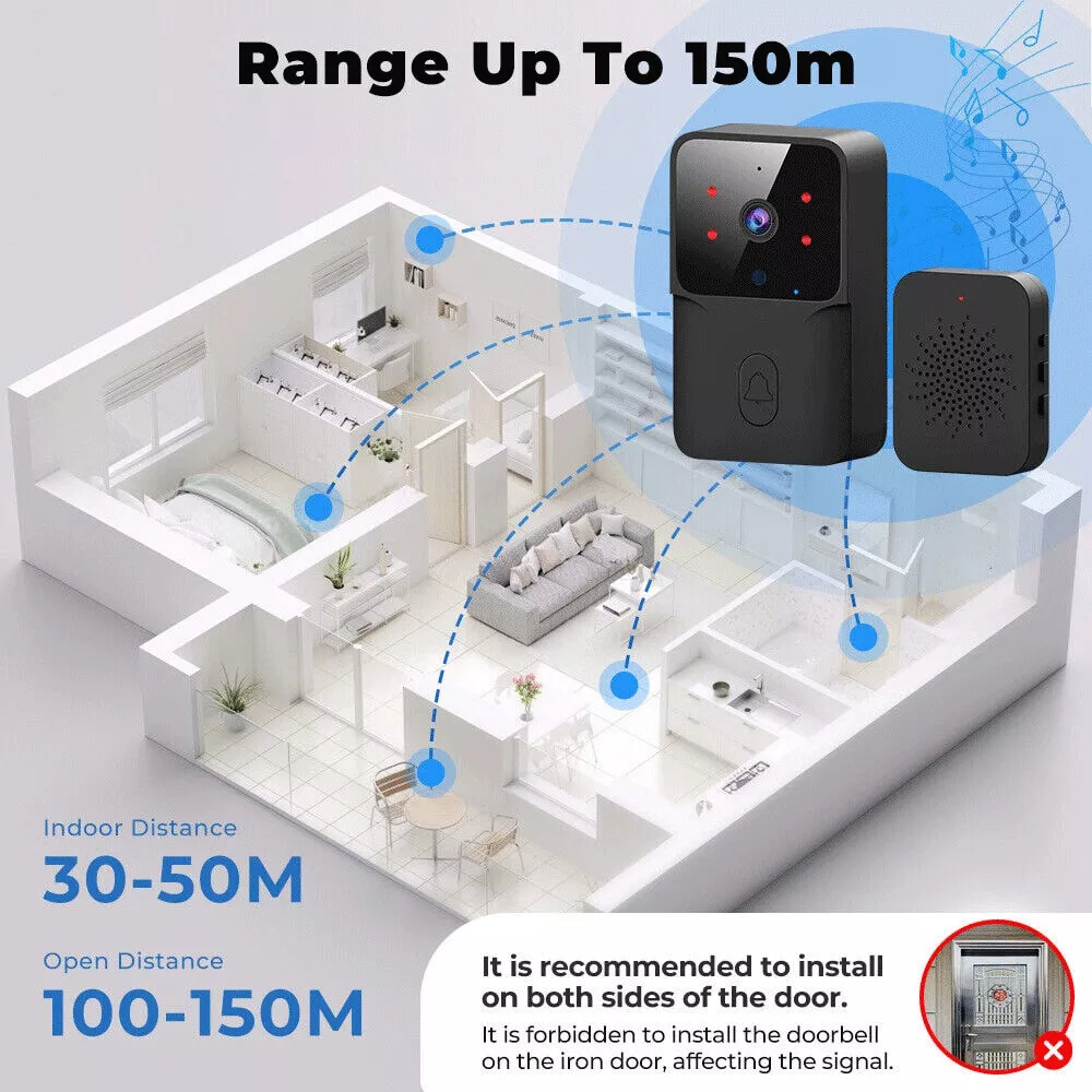 Smart Wireless WiFi Doorbell Intercom Video Camera Door Ring Bell Chime Security