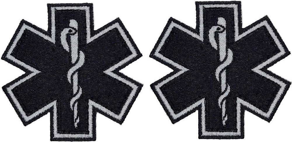 REFLECTIVE EMS EMT PARAMEDIC MEDIC PATCH  |2PC  HOOK BACKING 3"x3"