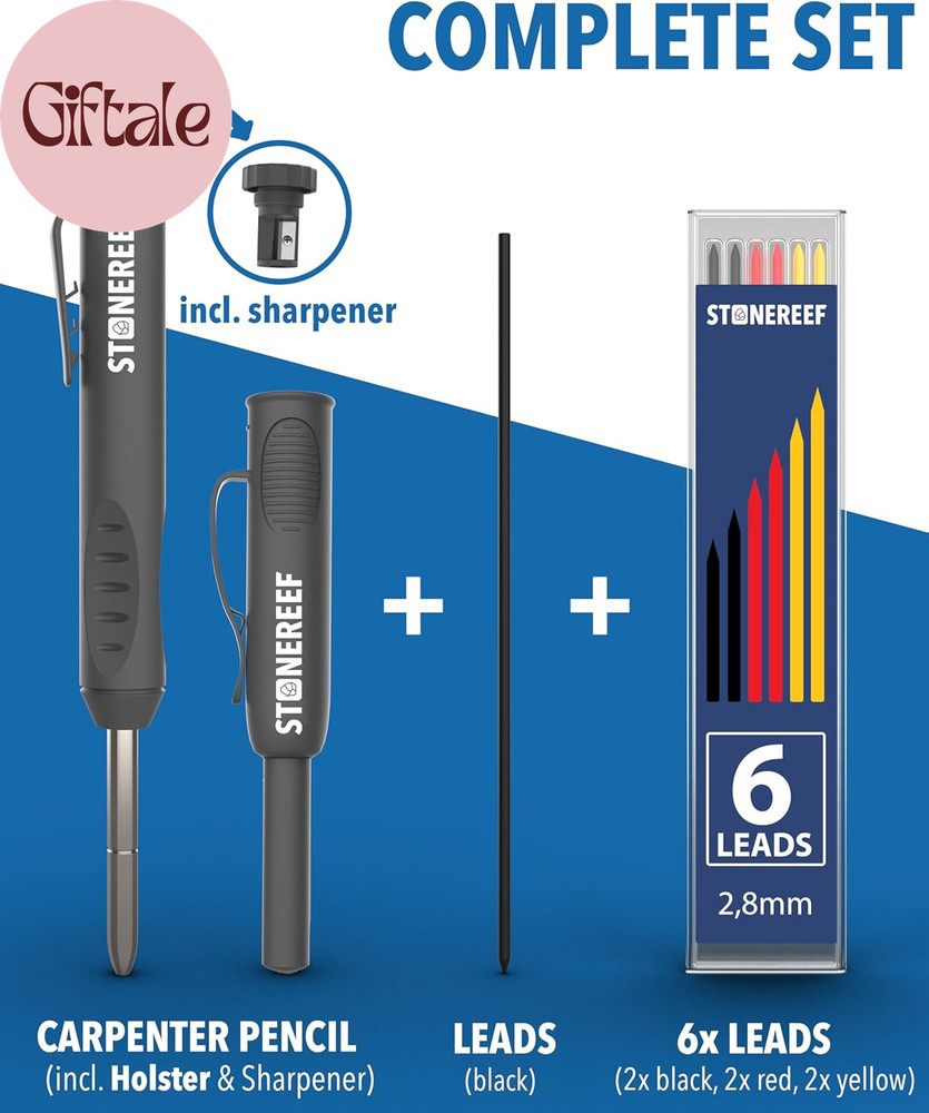 Carpenter Pencil Set with Sharpener & 7 Refills – Deep Hole Marker Mechanical Pe