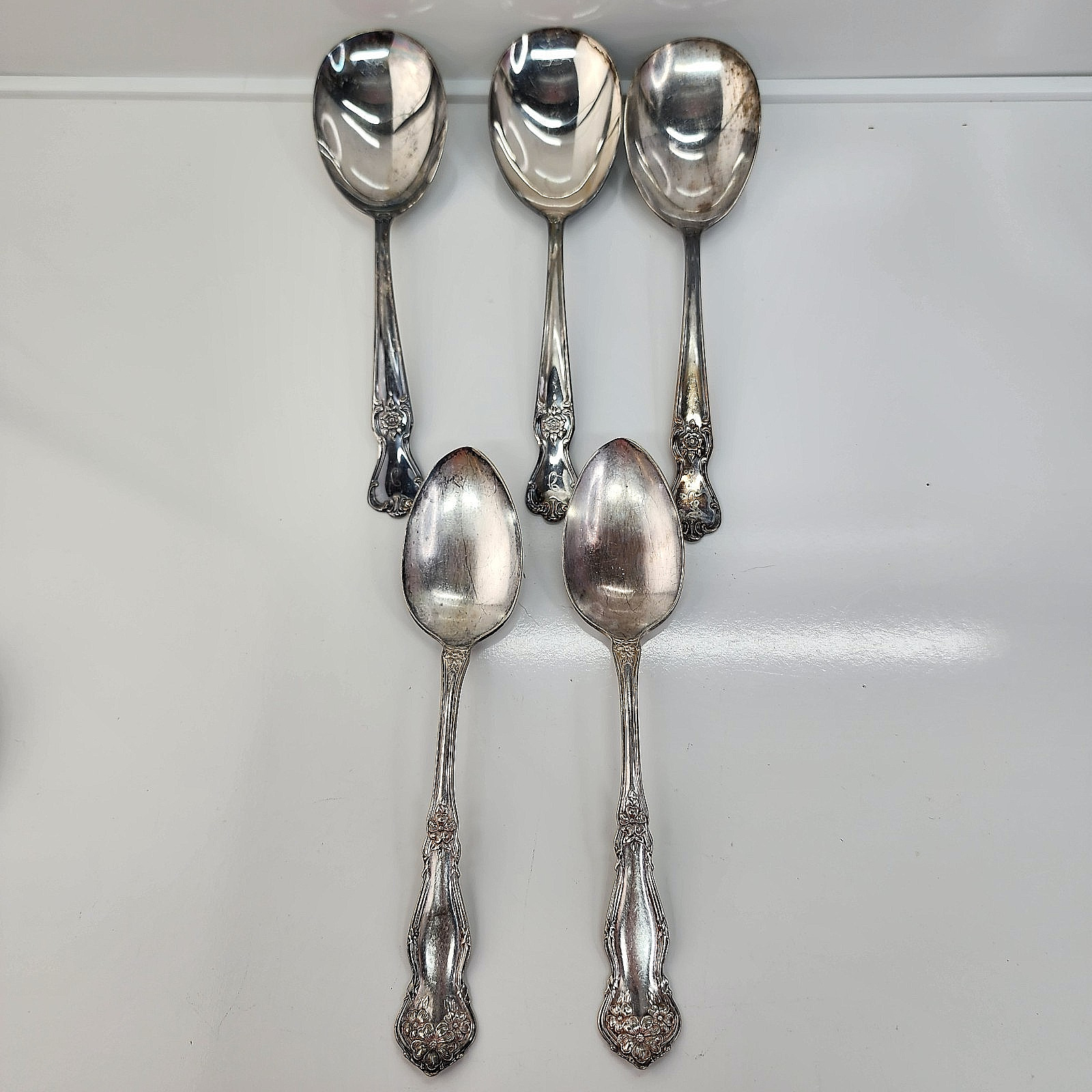 5 Vtg Silverplate Serving Spoons Wm Rogers Arbutus & Old Company Signature Rose