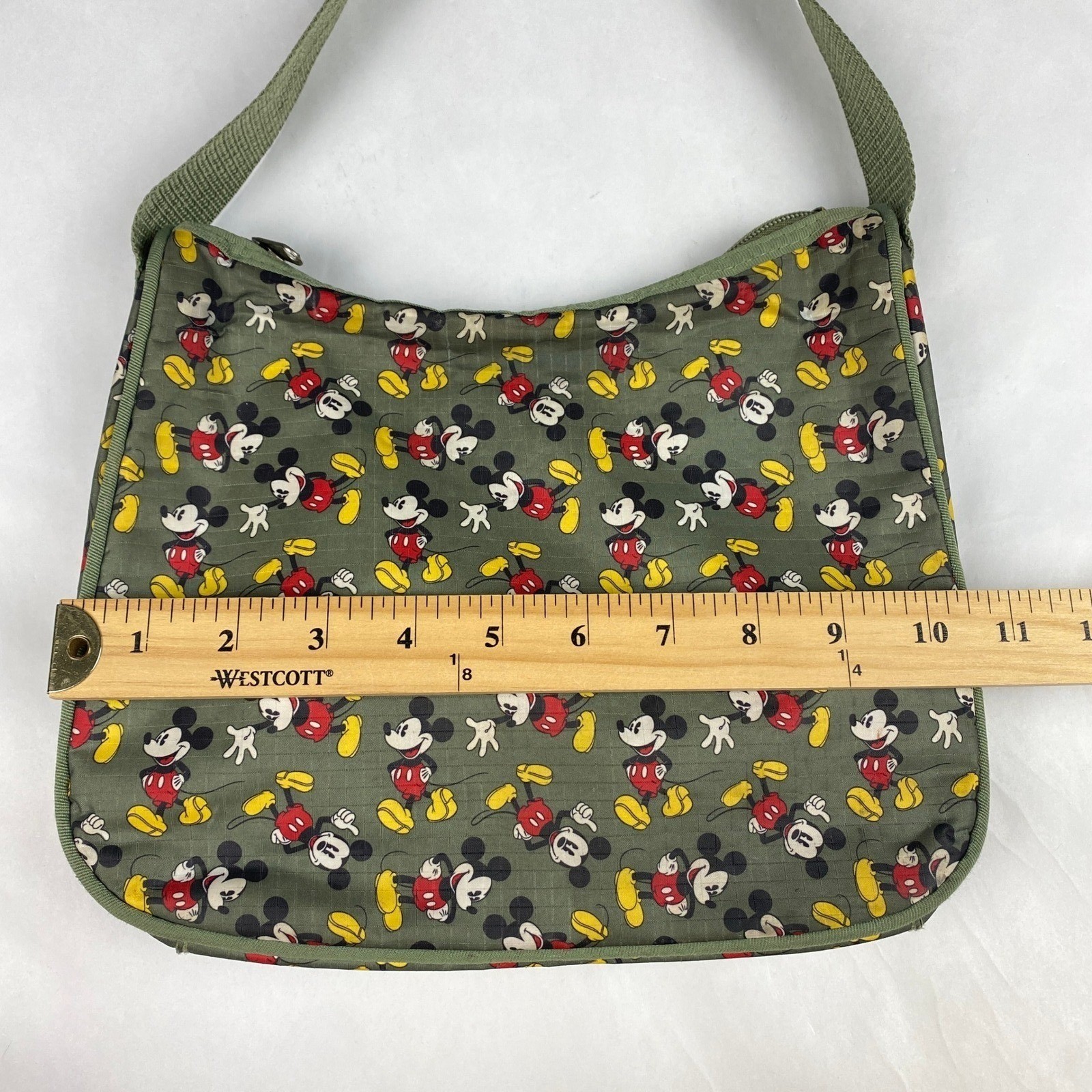 Disney Mickey Mouse All Over Print Shoulder Bag Green Nylon Canvas
