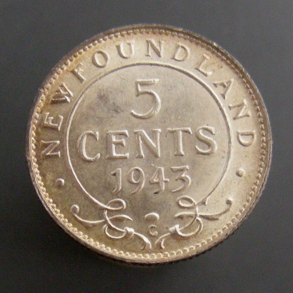 Newfoundland 1943-C George VI 5c Five Cent Silver