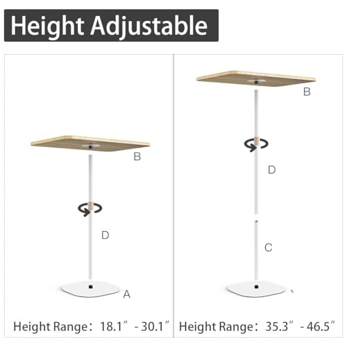 Small Laptop Standing Desk, Adjustable Height Pedestal Side Table with White
