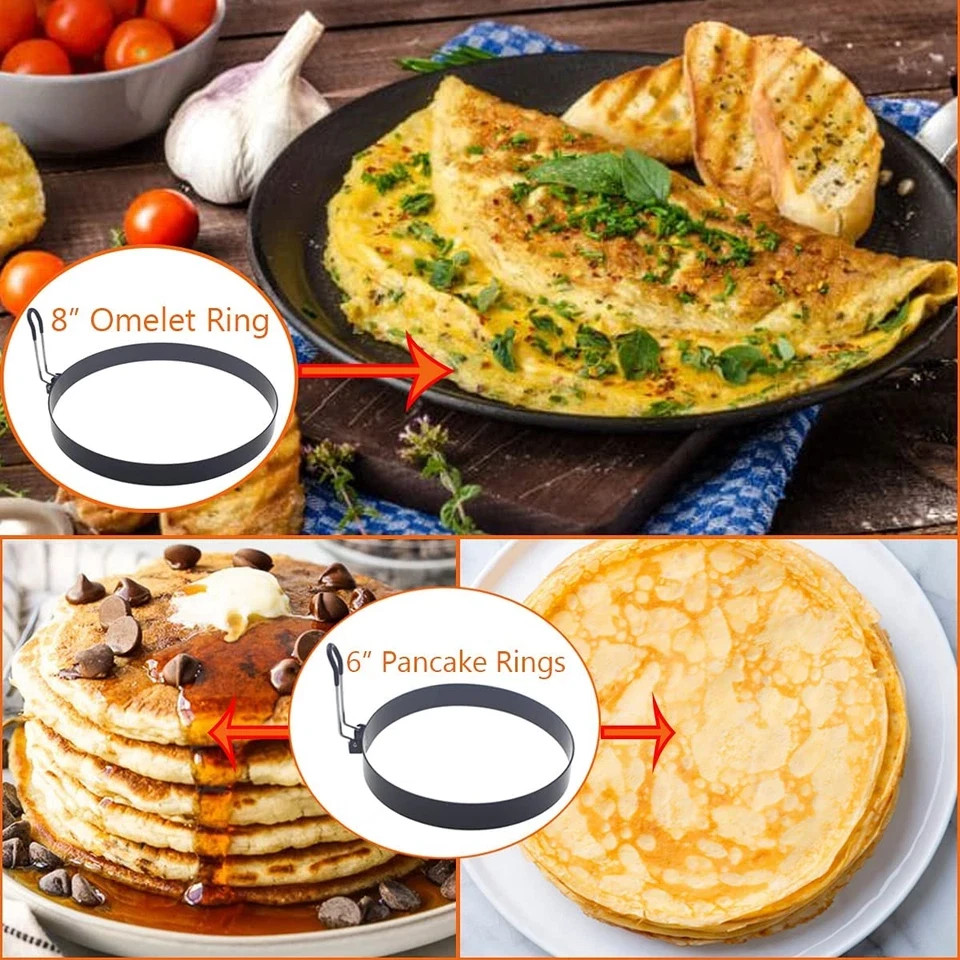 8" Omelette Ring,6" Pancake Ring,4" Griddle Egg Ring,Non-Stick Stainless Steel E